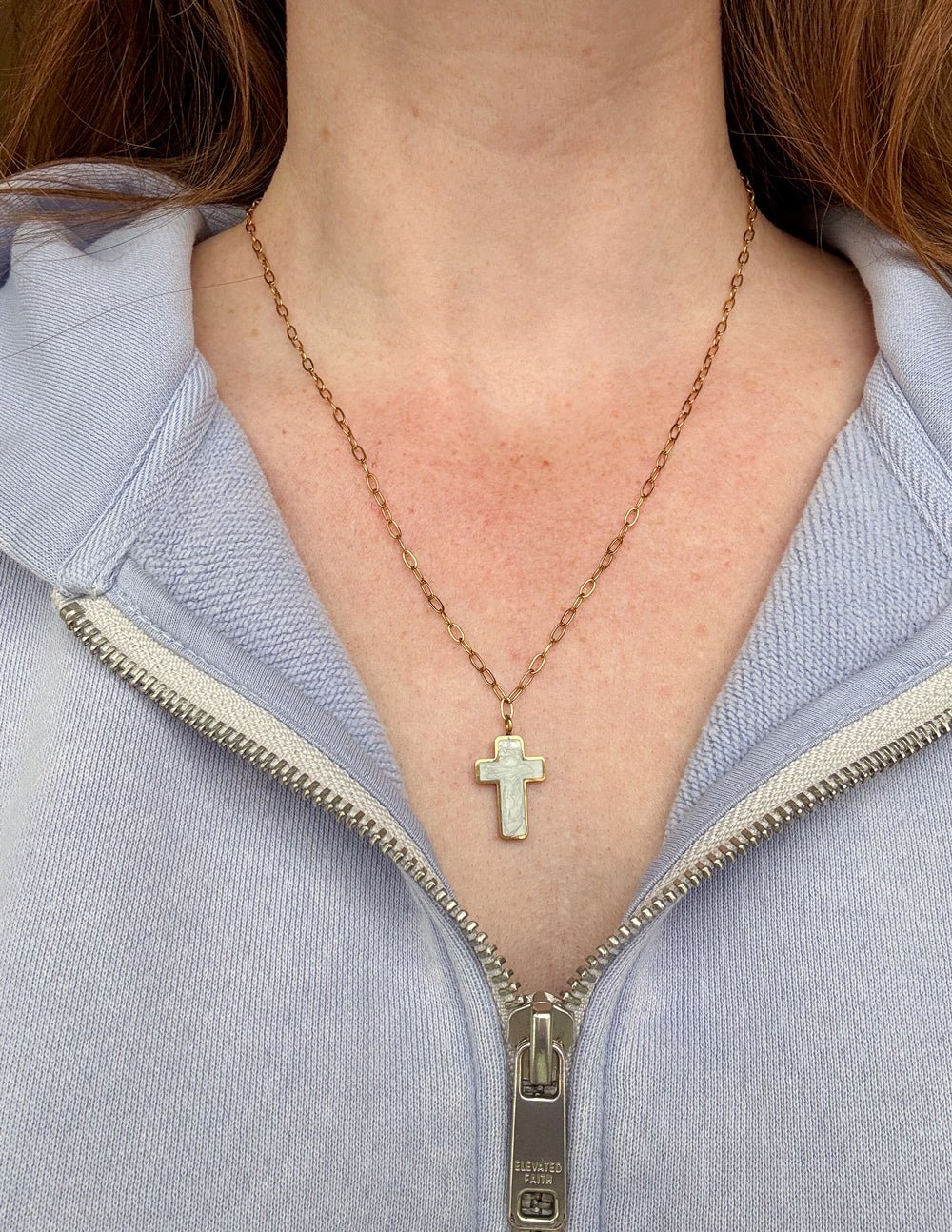 White Enamel Cross Necklace - Two & Gathered