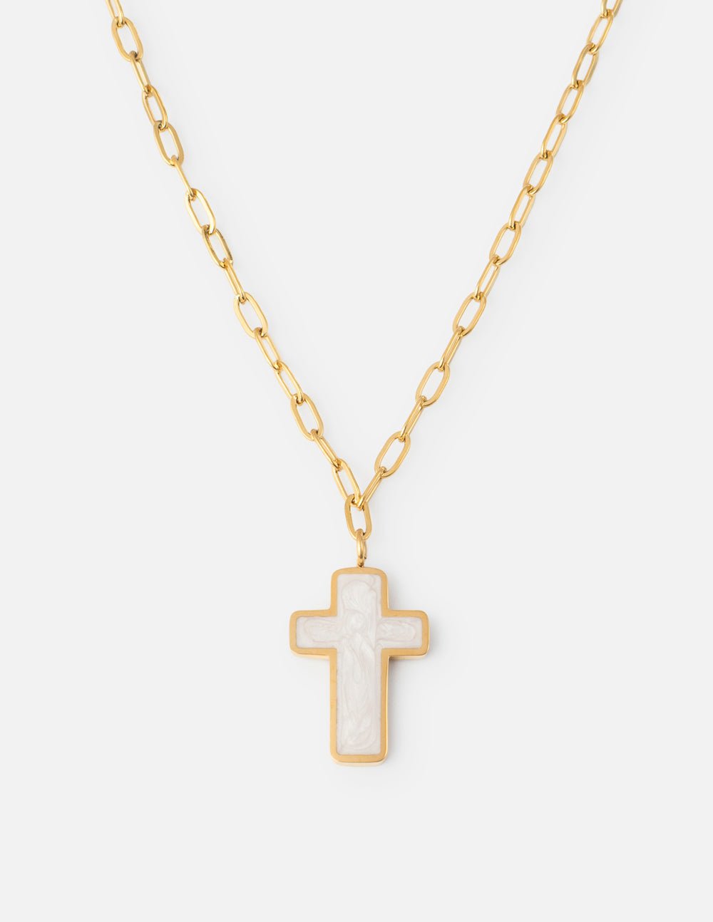 White Enamel Cross Necklace - Two & Gathered