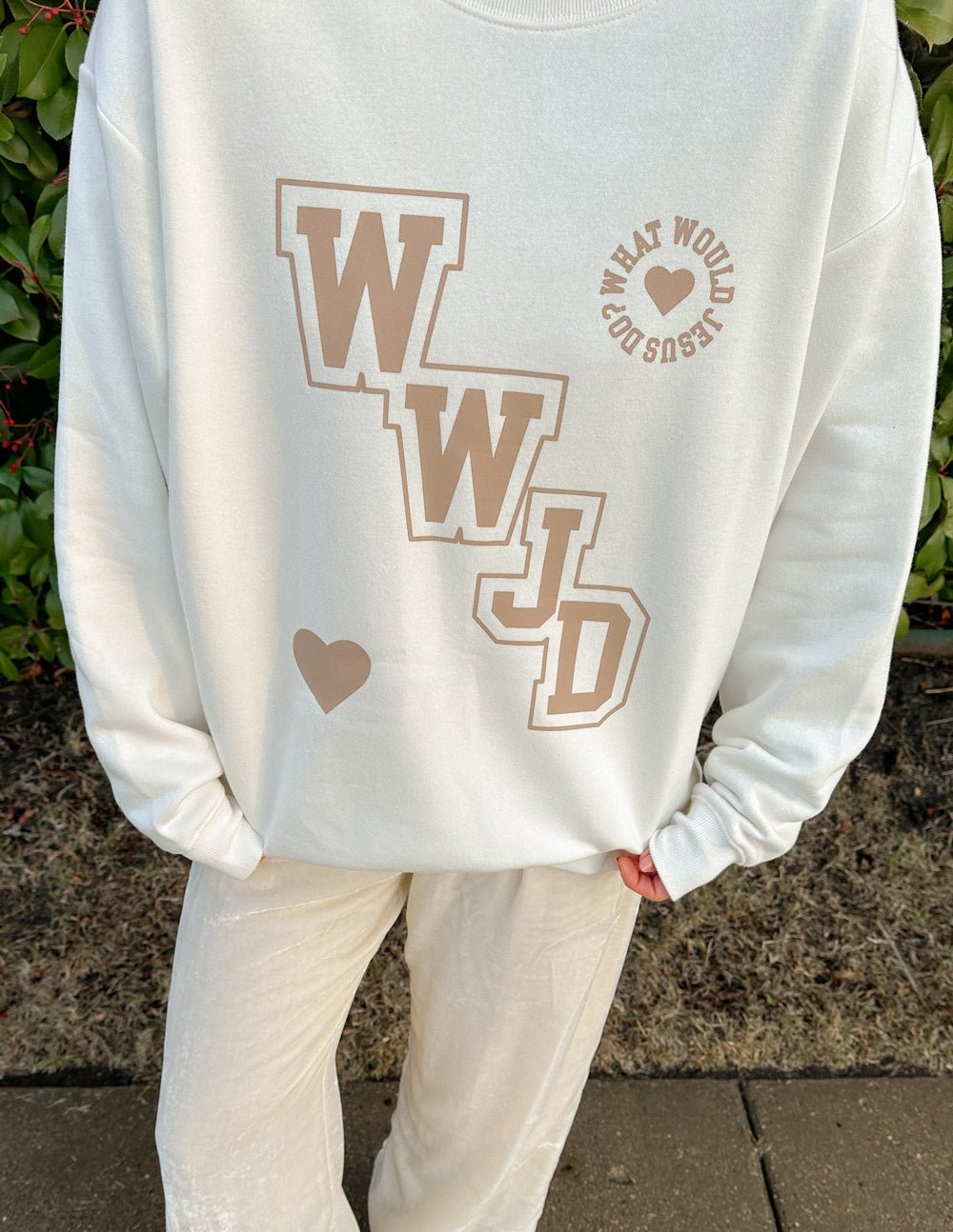 WWJD Varsity Unisex Crewneck - Two & Gathered