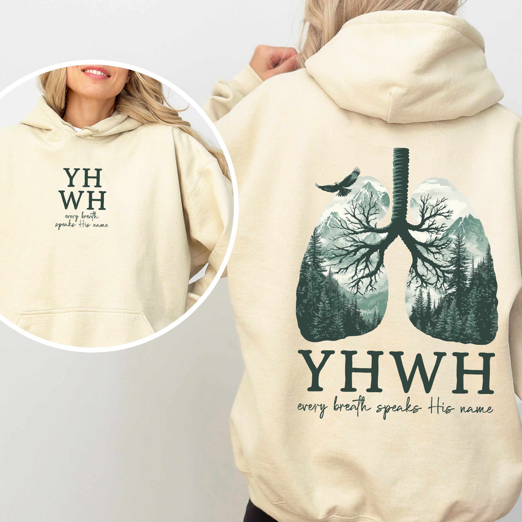 YHWH Lungs Christian, Front and Back, Every Breath Speak His Name, Hebrew, Name of God, Faith Apparel Hoodie, Hooded Sweatshirt - Two & Gathered