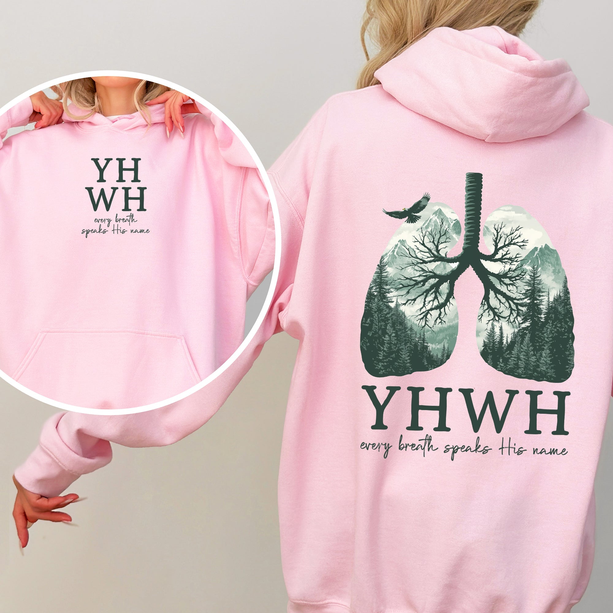 YHWH Lungs Christian, Front and Back, Every Breath Speak His Name, Hebrew, Name of God, Faith Apparel Hoodie, Hooded Sweatshirt - Two & Gathered